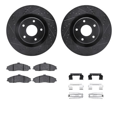 DYNAMIC FRICTION CO 8512-46147, Rotors-Drilled and Slotted-Black w/ 5000 Advanced Brake Pads incl. Hardware, Zinc Coated 8512-46147